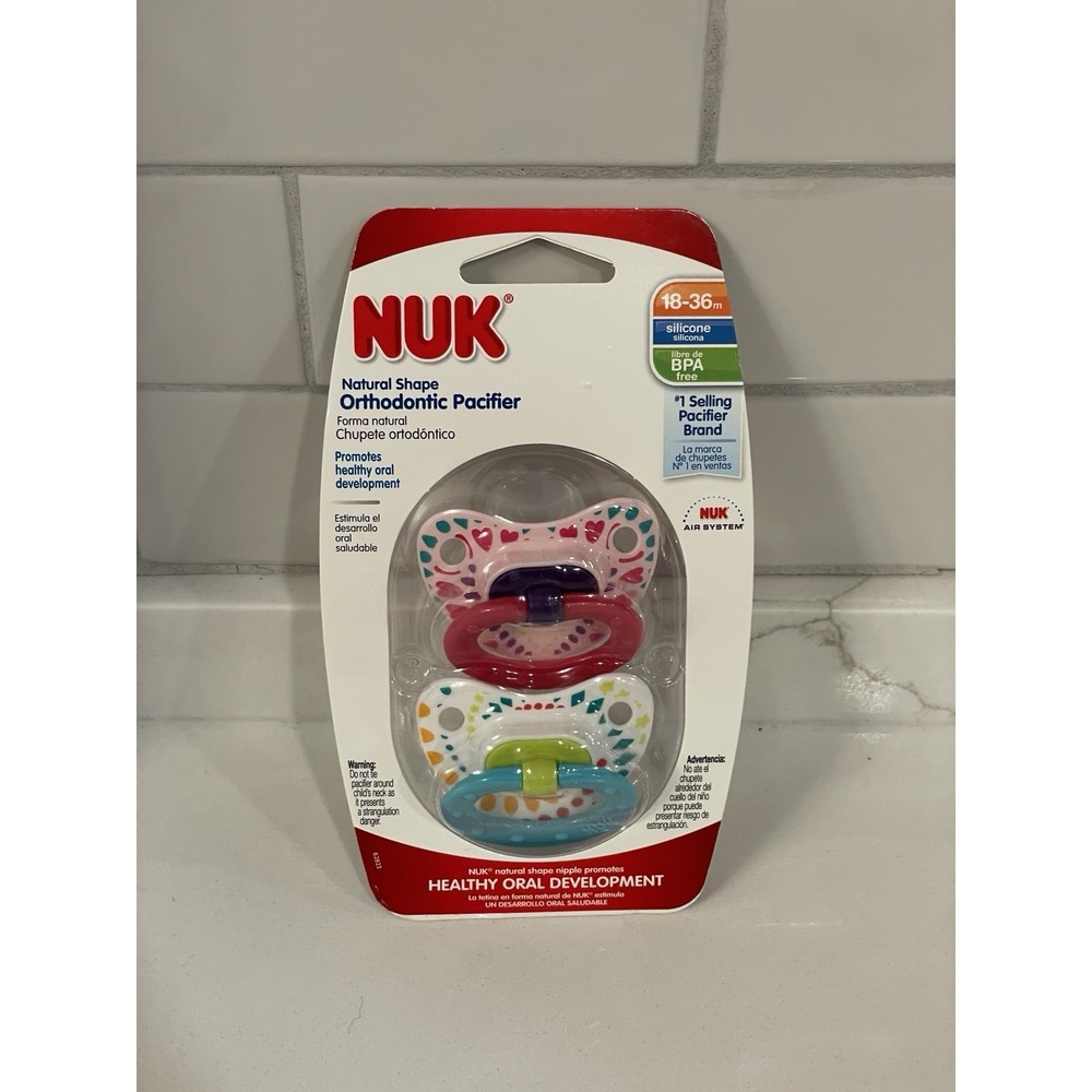 NUK Orthodontic Pacifier Natural Shape 18-36 Months Silicone BPA Free 2 Pack New